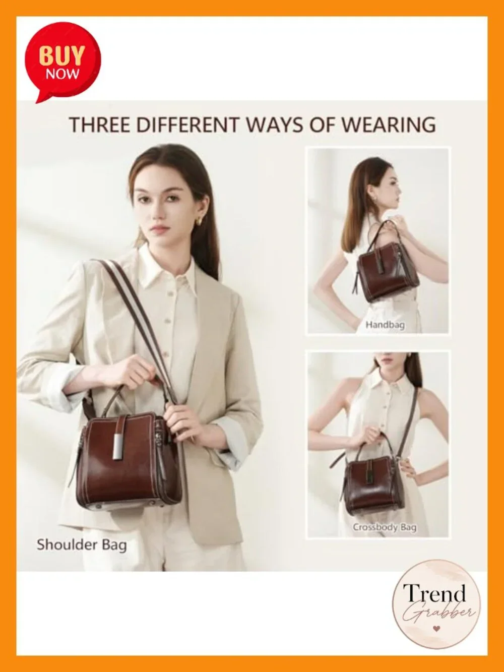 Genuine Leather Crossbody Bag with Adjustable Straps Bucket Bag Shoulder Purse